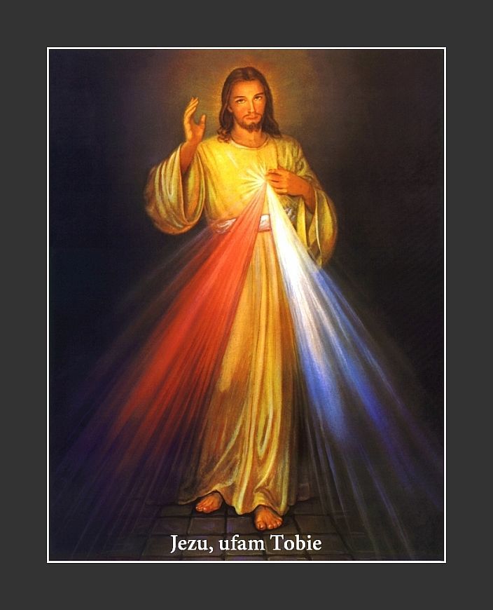 Jezus miłosierny i napis Jezu ufam Tobie